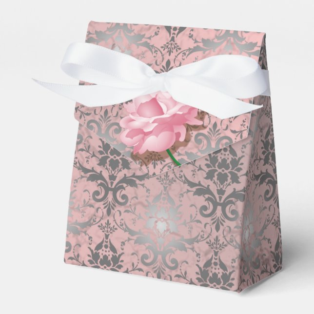 Pink Grunge Damask Favor Box (Front Side)