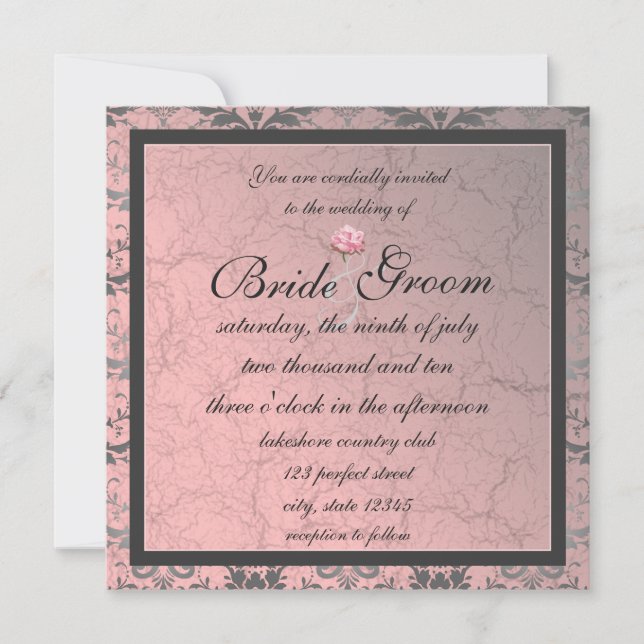 Pink Grunge Demask Invitation (Front)
