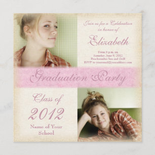 Pink Grunge Girl's High School Graduation Invites