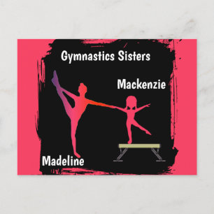 Pink Grunge Gymnastics Sisters Name Art Postcard