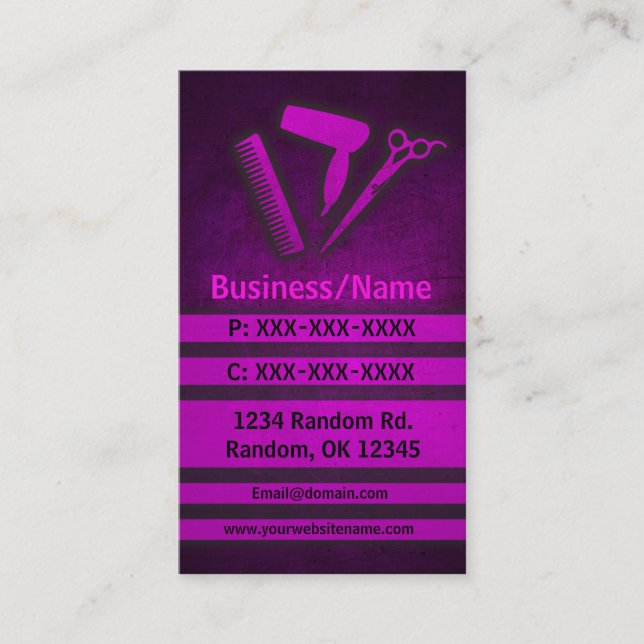 Pink grunge hair tools custom business cards (Front)