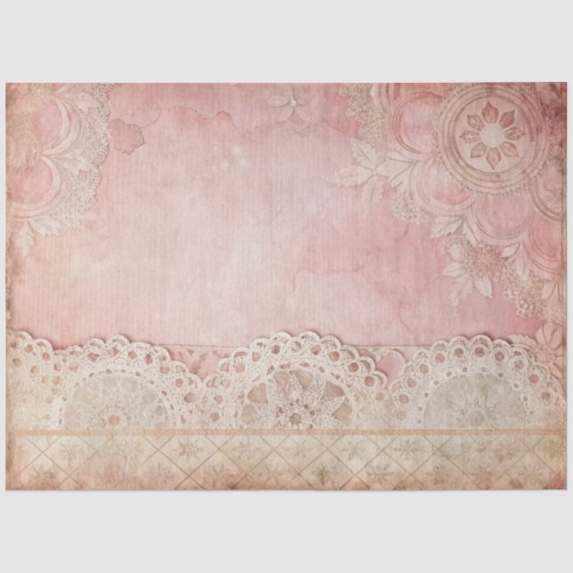 Pink Grunge Handmade Lace Decoupage Tissue Paper (Front)