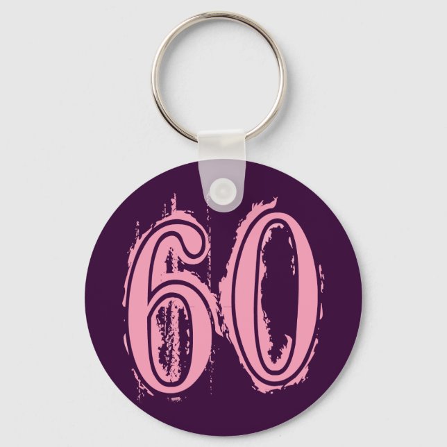 Pink Grunge Style Number 60 Keychain (Front)