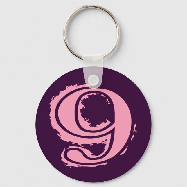 Pink Grunge Style Number 9 Keychain (Front)