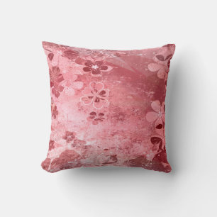 Pink grunge vintage floral pattern throw pillow