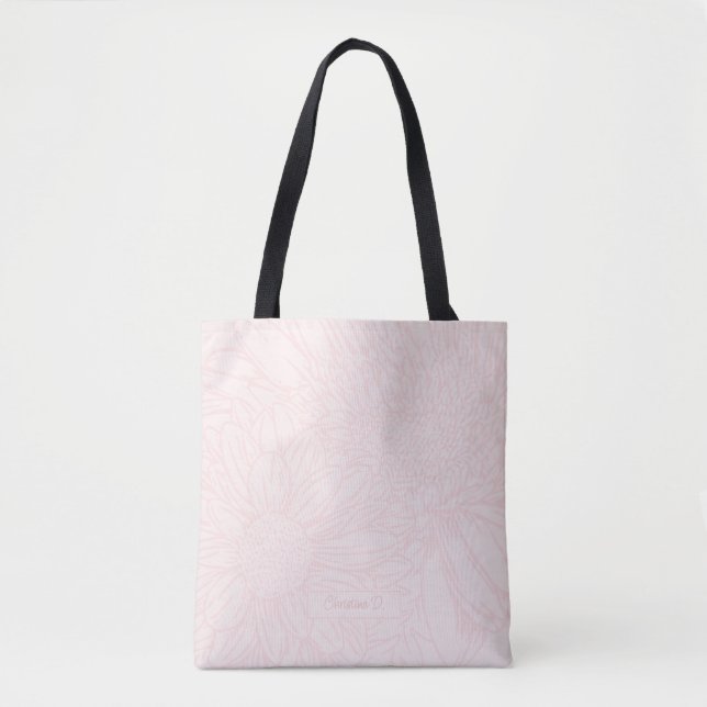 Pink Grunge with Name and Chrysanthemums Tote Bag (Front)