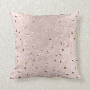 Pink Grungy Rose Metallic Polka Dots Faux Gold Throw Pillow