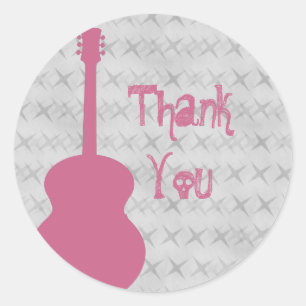 Pink Guitar Grunge Thank You Stickers