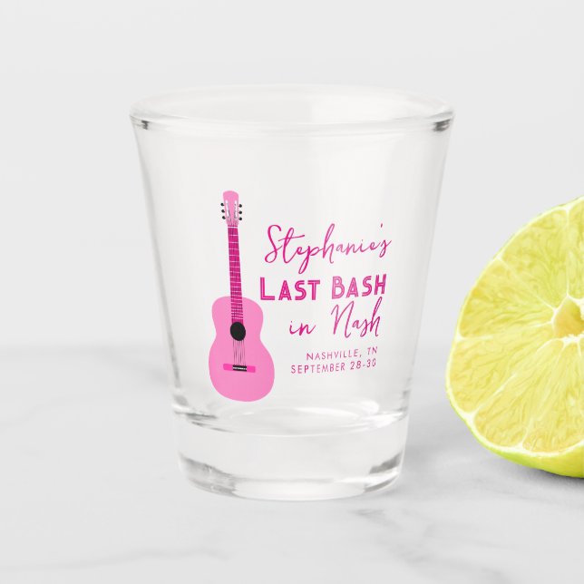 Pink Guitar Last Bash in Nash Bachelorette   Shot Glass (Front)
