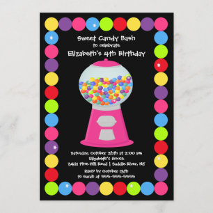 Pink Gumballs Candy Birthday Party Invitation