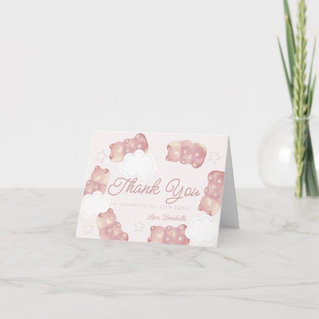 Pink Gummy Bear Girl Baby Shower Thank You Card (Front)