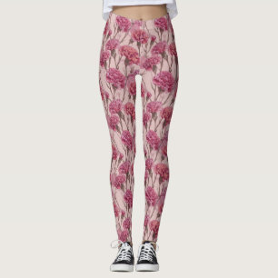 Pink Gym Wear Carnation Flower Moms Day Gifts Leggings