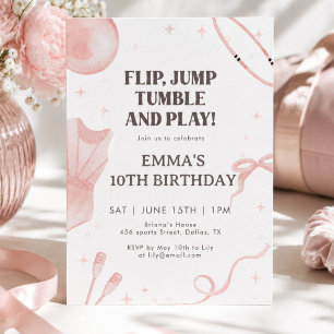 Pink Gymnastics Birthday Invitation Coquette Girl 