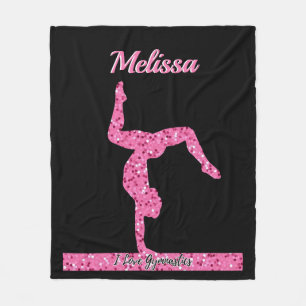 Pink Gymnastics Girl Sparkle Balance Beam Fleece Blanket