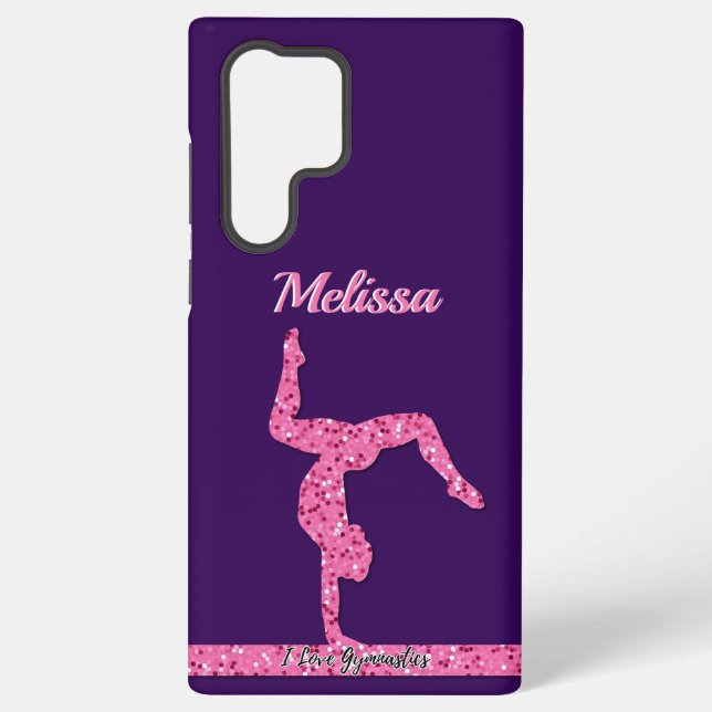 Pink Gymnastics Girl Sparkle Balance Beam Samsung Galaxy S22 Ultra Case (Back)