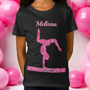 Pink Gymnastics Girl Sparkle Balance Beam T-Shirt