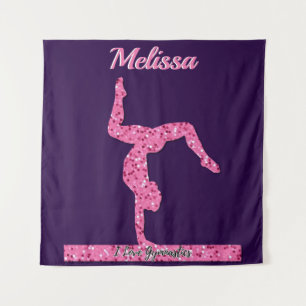 Pink Gymnastics Girl Sparkle Balance Beam Tapestry