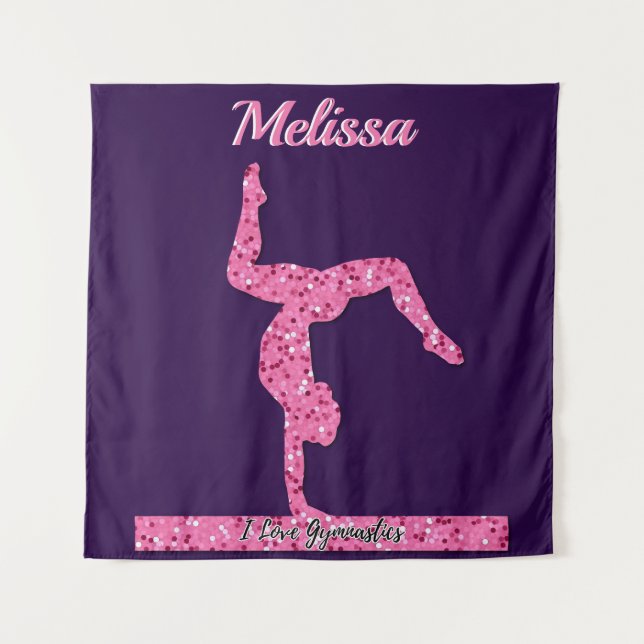 Pink Gymnastics Girl Sparkle Balance Beam Tapestry (Front)