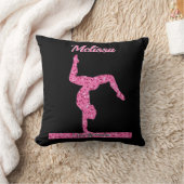 Pink Gymnastics Girl Sparkle Balance Beam Throw Pillow (Blanket)