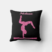 Pink Gymnastics Girl Sparkle Balance Beam Throw Pillow (Back)
