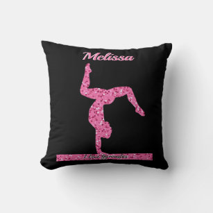 Pink Gymnastics Girl Sparkle Balance Beam Throw Pillow