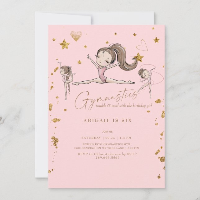 Pink Gymnastics Tumble & Twirl Birthday Party Invitation (Front)