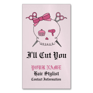 Pink Hair Accessory Skull -Scissor Crossbones #6 Magnetic Business Card