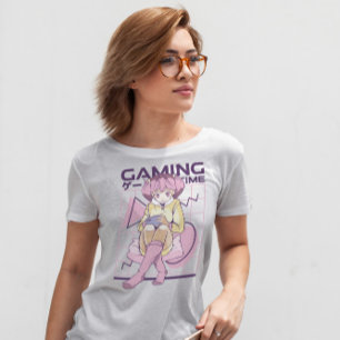 Pink Hair Anime Gamer Girl  T-Shirt