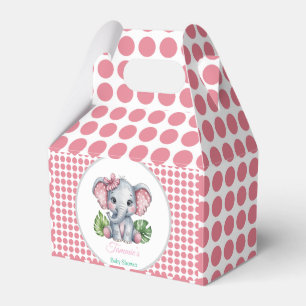 Pink Hair Bow Cute Elephant Baby Shower Favor Box