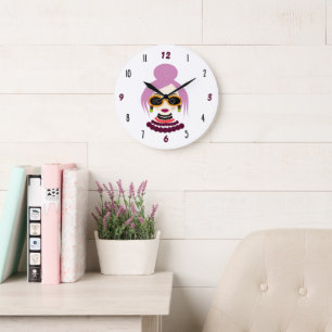 Pink Hair Fashion Portrait Wall Clock