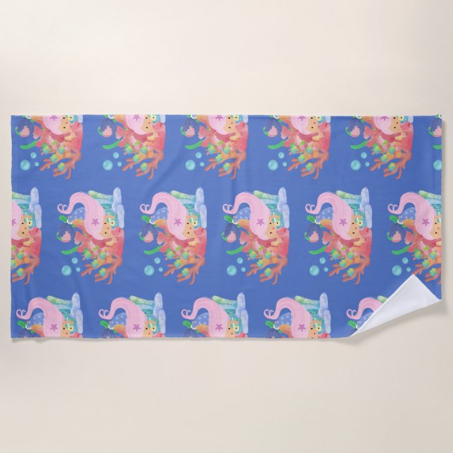 PINK HAIR MERMAID  BEACH TOWEL (Front)