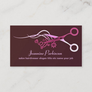 pink hair scissors business card