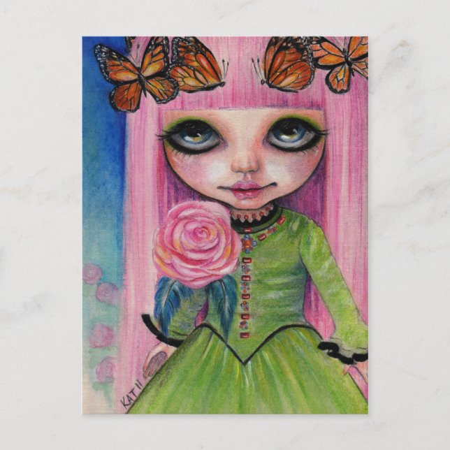 Pink haired Rose Blythe doll fan art Postcard (Front)