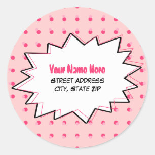 Pink Halftone Pop Art Address Label