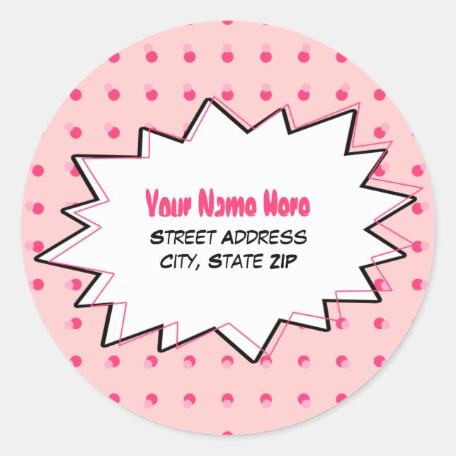 Pink Halftone Pop Art Address Label (Front)