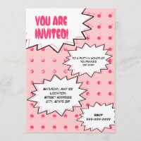 Pink Halftone Pop Art Comic Inspired Birthday