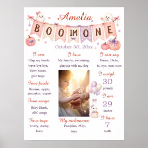 Pink Halloween 1st Birthday Milestone Poster Boo