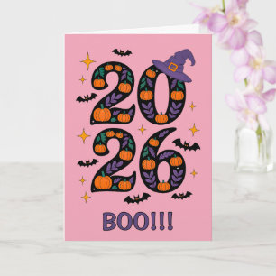 Pink Halloween 2026 Pumpkins Witch Hat Spooky Card
