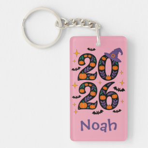 Pink Halloween 2026 Pumpkins Witch Hat Spooky Keychain