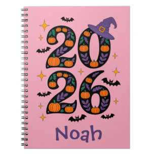 Pink Halloween 2026 Pumpkins Witch Hat Spooky Notebook