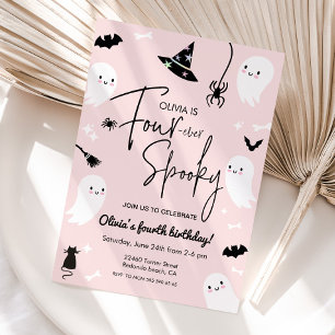 Pink Halloween 4th  birthday Four-ever spooky Invitation