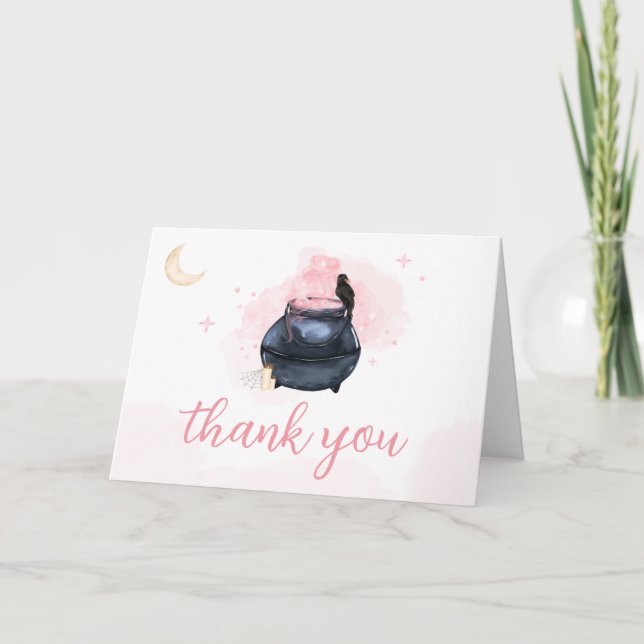Pink Halloween A Baby is Brewing  Thank You Card (Front)