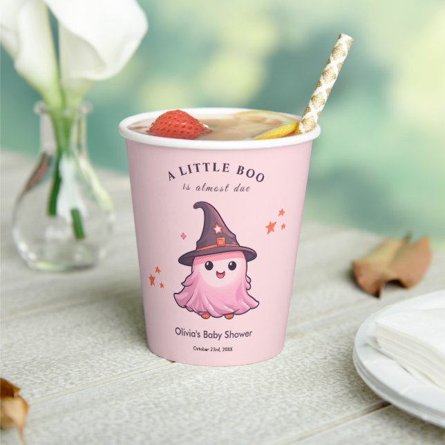 Pink Halloween A Little Boo Baby Shower Paper Cups (Insitu)