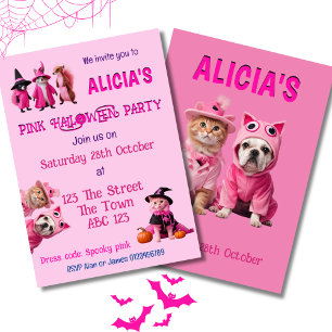 Pink Halloween animal mignon invitation Éffrayant
