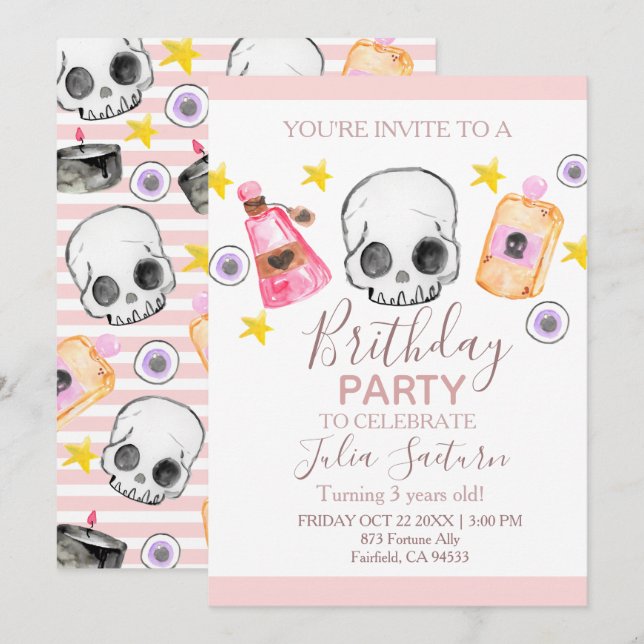 Pink Halloween anniversaire fille invitation (Devant / Derrière)