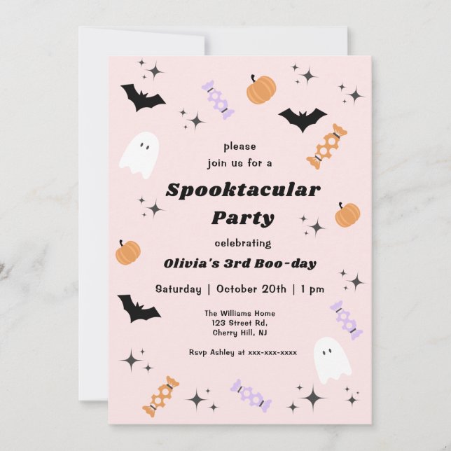 Pink Halloween Any Year Spooktacular Birthday Invitation (Front)