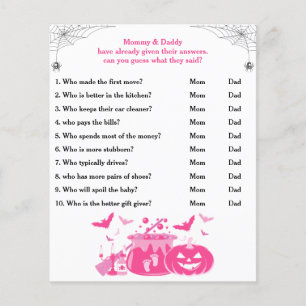 Pink Halloween Baby Shower Game Guess Who Mom, Dad