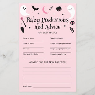 Pink Halloween Baby Shower Predictions Advice Game
