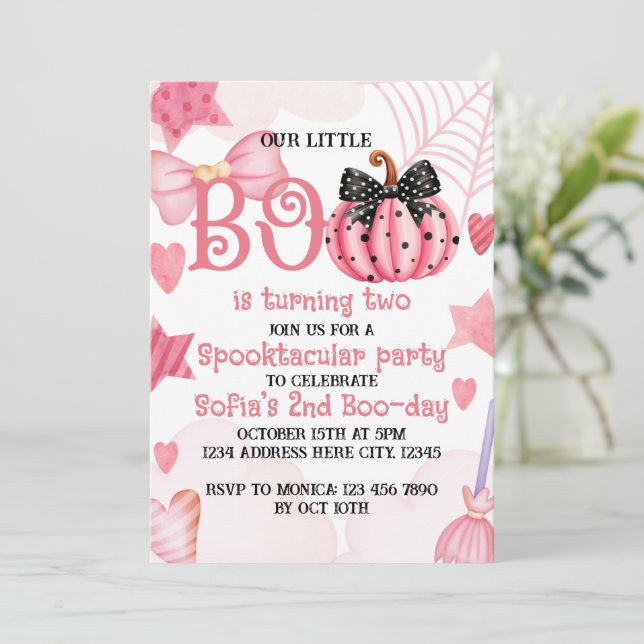 Pink Halloween Birthday Invitation  (Standing Front)