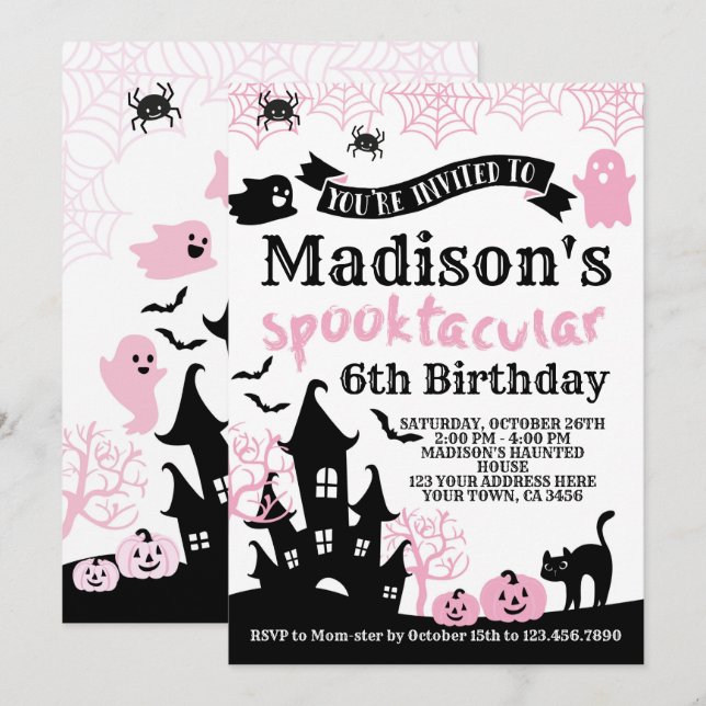 Pink Halloween Birthday Invitation (Front/Back)